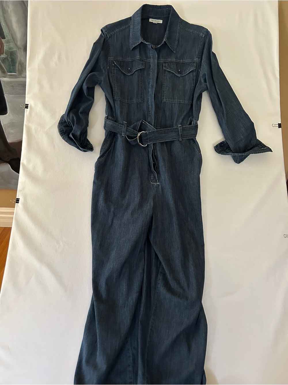 Women’s Dark Indigo Denim Jumpsuit with Belt - Picture 2 of 5